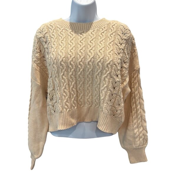 Windsor Open Back Tie Sweater‎ M | Chunky Cable Knit Cream Tan Fall Cozy NWT - Picture 1 of 5